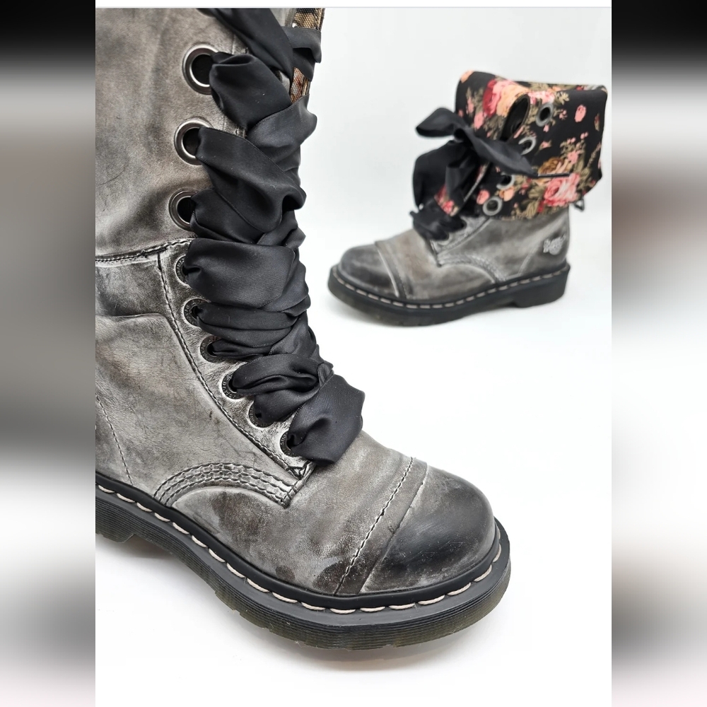 Dr. Martens Triumph 914 Floral Women's Distressed Gray Combat Boots